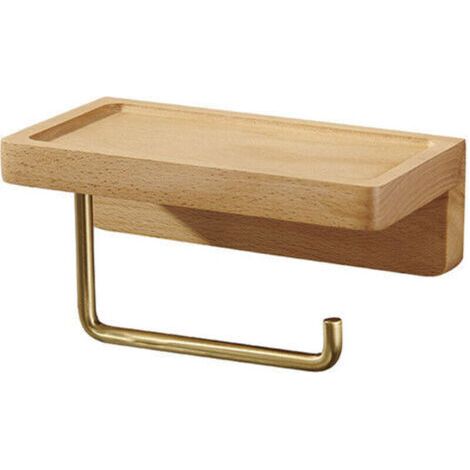 Portarotolo doppio in legno massello di faggio, da parete, autoadesivo, angoli arrotondati, portarotolo decorativo per bagno e cucina (faggio) (1/2)