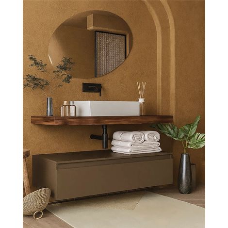 Mobile bagno creta Opaco 120x50 Oasy top tabacco e lavabo da appoggio (1/5)