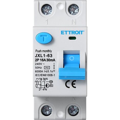 Ettroit JX321661 Interruttore Differenziale Puro 2P 16A 6kA 30mA 220V Salvavita 2 Moduli DIN