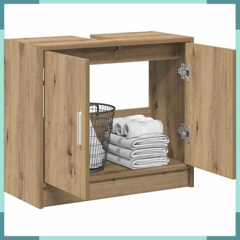 Meuble de salle de bain - 869207 - Chêne artisanal - 63 x 29 x 55 cm - 2 portes (1/5)