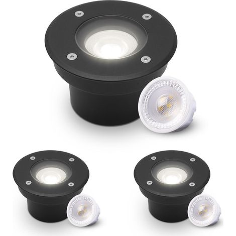 LED Bodeneinbaustrahler Schwarz FLACH rund 230V IP67 - Leuchtmittel: 5W 4000K DIMMBAR 60° - Anzahl: 3x (1/5)