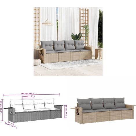 4-tlg. Garten-Sofagarnitur mit Kissen Beige Poly Rattan - Gartenmöbel - PE-Rattan - Outdoor Möbel - Lounge Set - Sofasitzgruppe - Home & Living (1/3)