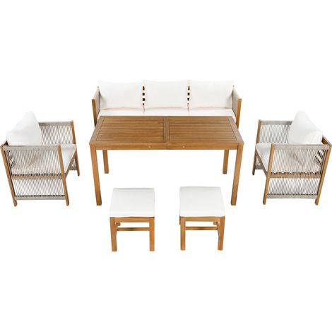 Ensemble table à manger de jardin, ensemble de fauteuils de salon de jardin, lot 6 pièces, ensemble de meubles de jardin, canapé 3 places, 2 fauteuils individuels, 2 tabourets, table à manger, plateau