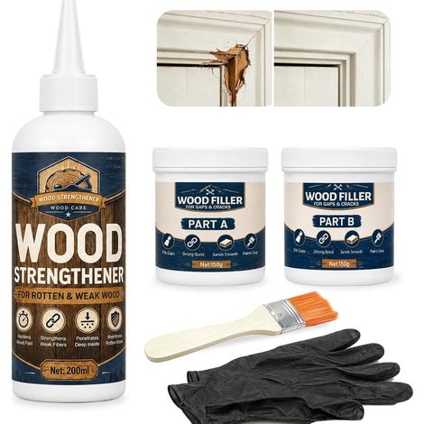 Kit de Réparation du Bois, Rebouche Bois, 300 g A+B, 200 ml Durcisseur Bois (1/5)