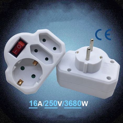 Adaptateur secteur convertisseur prise,Fiche triplite 1x16A + 2x2.5A avec interrupteur (1/5)