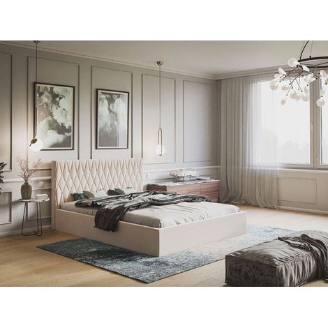 Lit rembourré avec rangement 120x200 velours creme Benny (1/5)