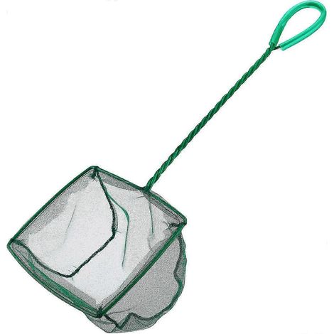 Épuisette à mailles fines adaptée aux aquariums, avec poignée en plastique - Épuisette de pêche verte de 15 cm pour une manipulation facile et sûre des poissons. (1/5)