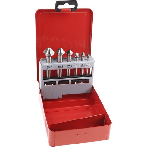 Jeu de fraises RS PRO HSS tête de 6.3 mm, 8.3 mm, 10.4 mm, 12.4 mm, 16.5 mm, 20.5 mm 3 cannelures x 6 ( Prix pour 1 Jeu )