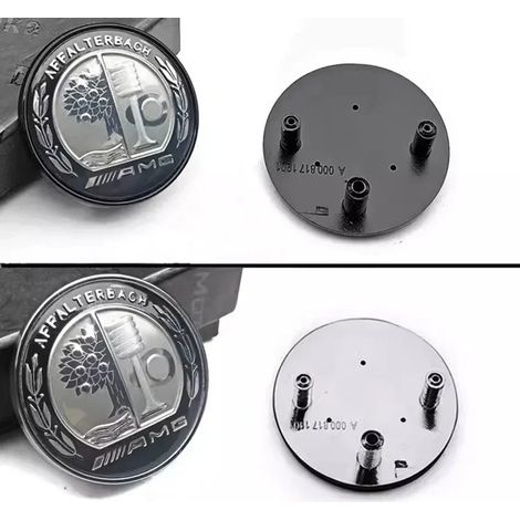 (III pommier neuf, base argentée 38 mm) - Emblème de voiture ABS à 3 broches pour calandre supérieure avant et bord de capot, compatible avec Mercedes-Benz Classe E/S (logo étoile, blé et pommier). (1/5)