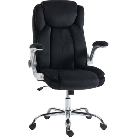 Ergonomischer Bürostuhl – Hohe Rückenlehne – Klappbare Armlehnen – Federkernsitz – Höhenverstellbar – Schwarz