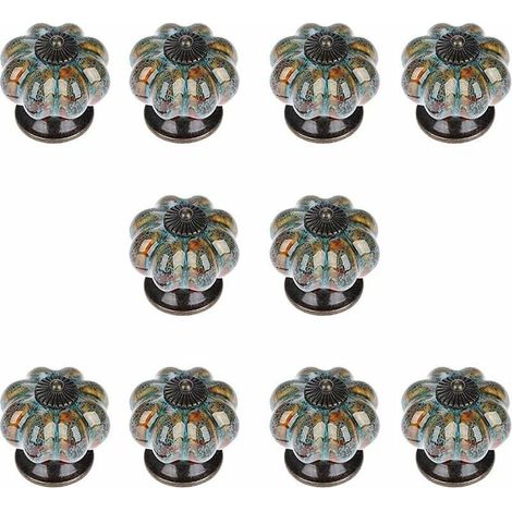 Lot de 10 boutons en céramique avec boutons colorés et poignées en forme de citrouille pour armoires, armoires de cuisine et de salle de bain (bleu) (1/4)