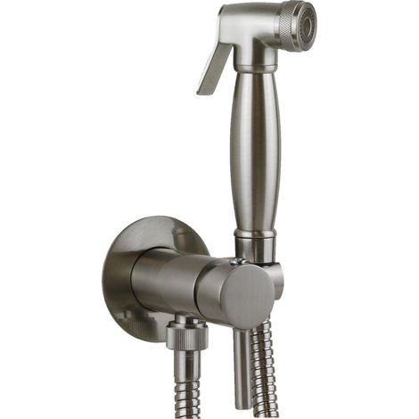 Set bidet con miscelatore e doccia in ottone finitura nichel spazzolato Pollini Acqua Desing D09181203NS Nichel spazzolato (1/3)