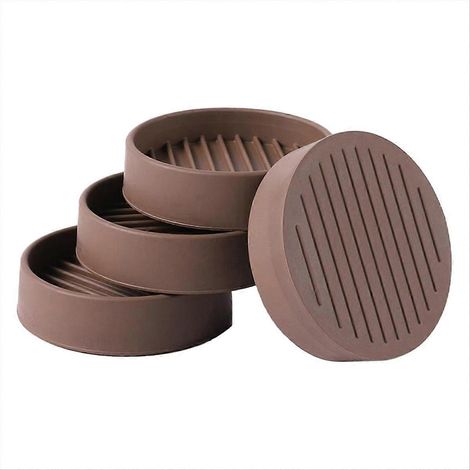 Lot de 4 coupelles rondes en caoutchouc pour roulettes de meubles, marron (1/5)