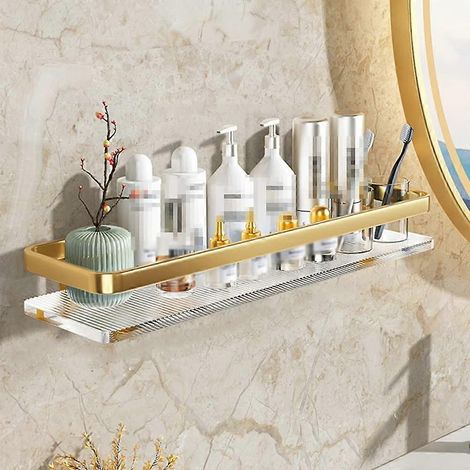 Étagère de salle de bain plaquée or, porte-salon de douche mural en aluminium de 50 cm, finition or monocouche. (1/5)