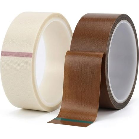 2 Rouleaux Ruban PTFE Résistant à la Chaleur, 15mm x 10m, Marron et Blanc, Bande Adhésive Téflon pour Occultation LED, Scelleuse et Isolation, Se Retire Facilement sans Résidu (1/5)