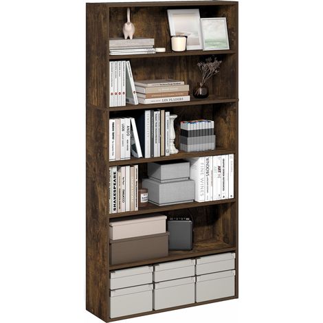 Étagère, bibliothèque à 6 Niveaux avec étagère Ouverte, 24 x 80 x 160 cm, idéale pour Bureau, Chambre ou Salon, Couleur pin ambré. (1/5)