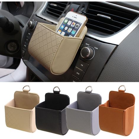 1 sac de rangement pour sortie d'air de voiture - Organisateur de ventilation de voiture en cuir PU pour téléphone, rangement ordonné - Poche de tableau de bord automobile avec crochet, boîte de range (1/5)