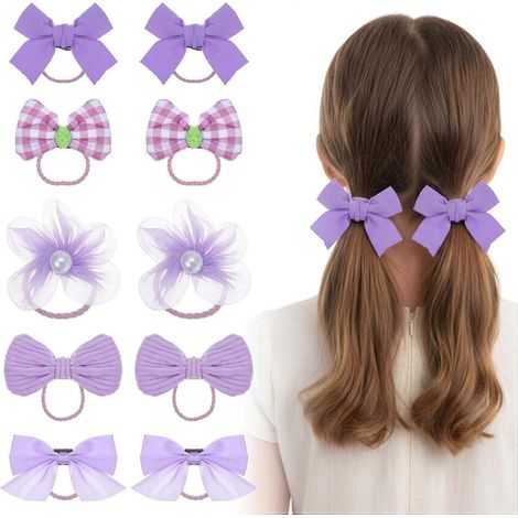 Mabor 10er-Pack Haargummis mit Schleife – Elastische Haargummis für Mädchen, süße Haarbänder für Kleinkinder und Babys, Lila (1/4)
