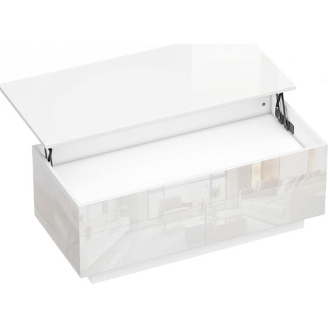 Mesa de centro elevable blanca brillo con almacenaje oculto y 2 cajones HOMVRA (1/5)