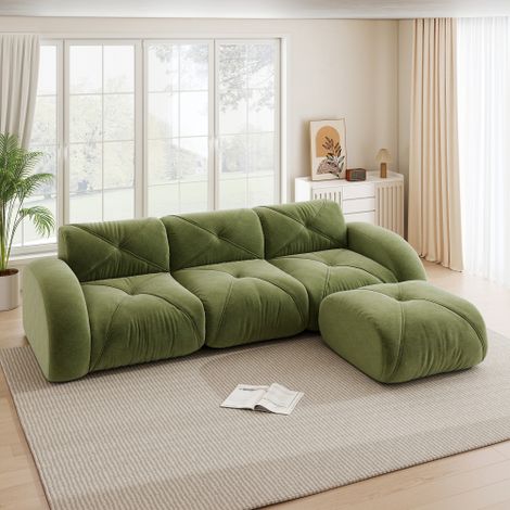 Canapé modulable trois places, idéal pour le salon, avec une base antidérapante, ne nécessite aucun montage et est respectueux de l'environnement. (1/5)