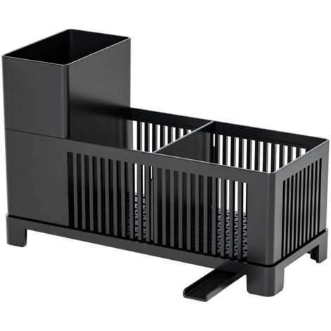 Organisateur d'évier et organisateur d'évier de cuisine, support d'éponge noir, support de rangement de comptoir de cuisine en plastique