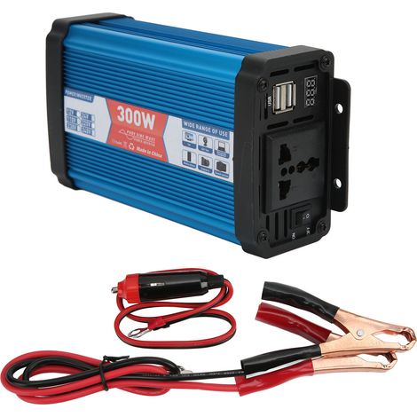 Convertisseur de tension 300W pur sinus, prise 12V vers 110V 50Hz, double port USB avec écran numérique, pour maison, bateau, cabine, camping-car et bus. (1/5)