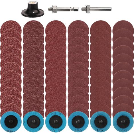 72 Stück 50 mm Schnellwechsel-Schleifscheiben, 36/60/80/120/180/240 Roloc-Schleifscheiben mit 1/4-Zoll-Halter, für Bohr-Rotationsschleifwerkzeug