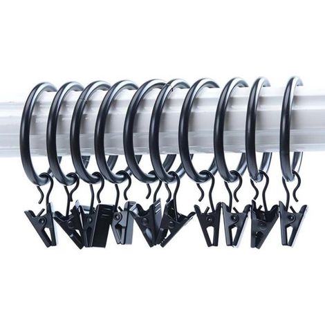 Haken，10er-Set，Durchmesser 6,3 cm，Geeignet für Gardinenstangen bis 5,5 cm，Gardinenclips mit Ringen，Geeignet für Duschvorhänge an festen Stangen (1/5)