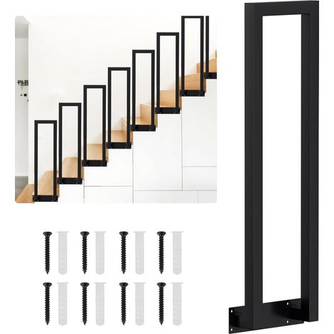 Jiubiaz 100cm Treppengeländer U-Form Eisen Handlauf Geländer, Eisengeländer Innen und Außen für Treppen Brüstung Garten Balkon Seitliche Montage Schwarz