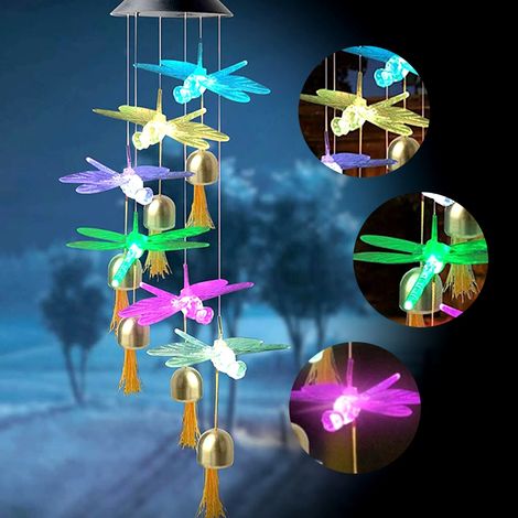 Windspiele, LED-Solarleuchten, wasserdichte LED-Gartenleuchten, Libellen-Solarleuchten, Windspiel-Solarleuchten, 70 cm, Gartendekoration, bunte Libellen, Geschenke (1/3)