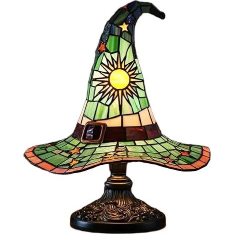 Lampe chapeau de sorcière d'Halloween, lumière d'ambiance en vitrail, alimentation USB, décoration pour la chambre à coucher.
