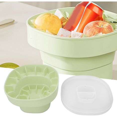 Seau à glace télescopique pliable en silicone, bac à glaçons fait maison, boîte de conservation de glace souple de qualité alimentaire pour usage commercial et domestique, vert matcha. (1/5)