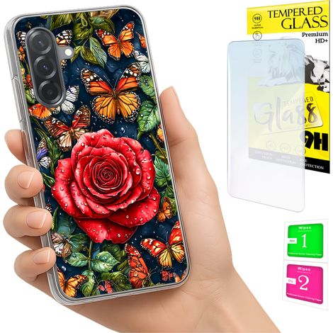 Custodia per Samsung Galaxy A36 / A56, cover posteriore con farfalla in vetro 9H (1/5)