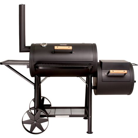 Taino – Fumoir solide au charbon de bois 90kg – Acier laminé à froid 3,5mm – Surface de cuisson 76x40cm – Poignées en bois et roues en métal
