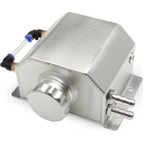 Réservoir d'expansion de liquide de refroidissement automobile en aluminium de 1 L, réservoir de récupération d'huile, réservoir de reniflard d'huile universel avec bouchon de vidange (1/5)