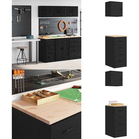 vidaXL Garagenschränke 2 Stk. Schwarz Holzwerkstoff (1/5)