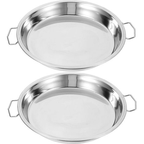 Lot de 2 assiettes à nouilles froides en acier inoxydable, plateau à riz vapeur avec poignée.-28.00X23.00X2.50CM-Silver (1/4)