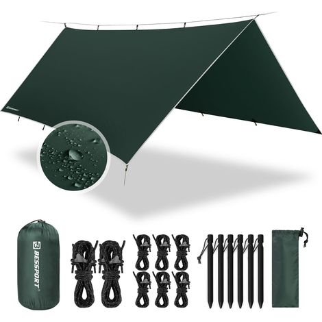 Camping Bâche Anti-Pluie PU 3000mm Imperméable Tarp Rain Fly Toile de Tente Parasol Abri de Survie Tous Temps pour extérieur Équipement de randonnée et Camping (3m x 4m) (1/5)
