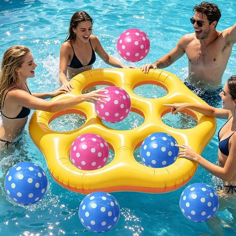 Jeu de morpion aquatique hexagonal, jeu gonflable flottant pour piscine avec 7 balles, jeu de morpion géant flottant pour adultes, activités de piscine en extérieur, fête d'été (1/5)