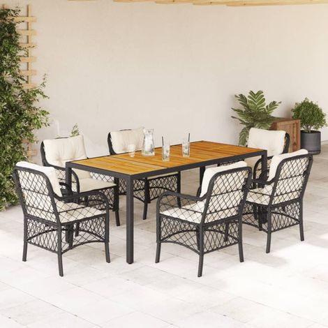 Set de comedor de jardín 7 pzas y cojines ratán sintético negro (1/5)