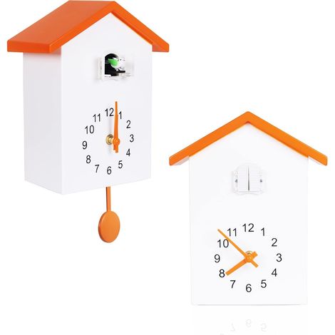 Horloge murale avec coucou, chants du coucou, horloge design à pendule, alarme réglable, nichoir, décoration murale pour le salon, la cuisine et le bureau (1/5)