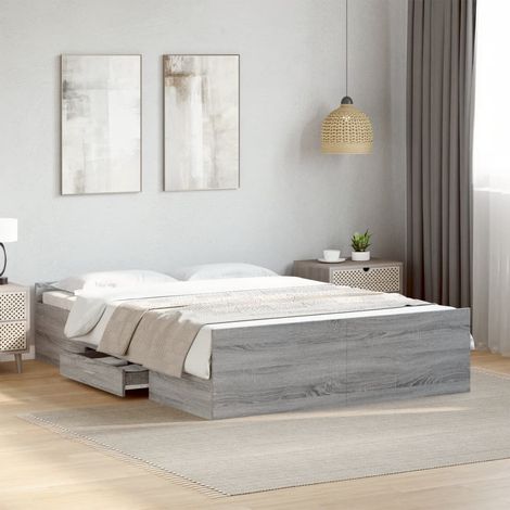 Cama con cajones madera de ingeniería gris Sonoma 135x190 cm vidaXL