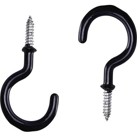 10PCS Crochets de plafond à visser Suspendus Crochet de plafond à crochets Bureau tasse pour sac d'école/point d'interrogation en forme de crochets 6.7cm(Noir) (1/4)