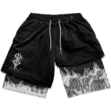 Berserk Manga 3D-gedruckte 2-in-1 Anime-Sportshorts für Damen und Herren, schnelltrocknende Kompressionsshorts für den Sommer – Größe M-14