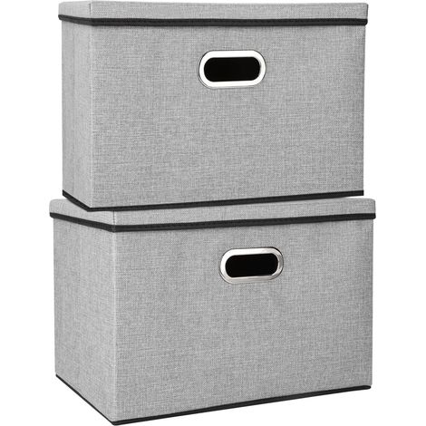 Youyijia 2 Stück Aufbewahrungsbox mit Deckel Faltbox 45x30x30cm Aufbewahrungswürfel mit Griffen Kisten Aufbewahrung Spielzeugkiste Faltschachtel Korb Kleidung zu Organisieren Grau (1/5)
