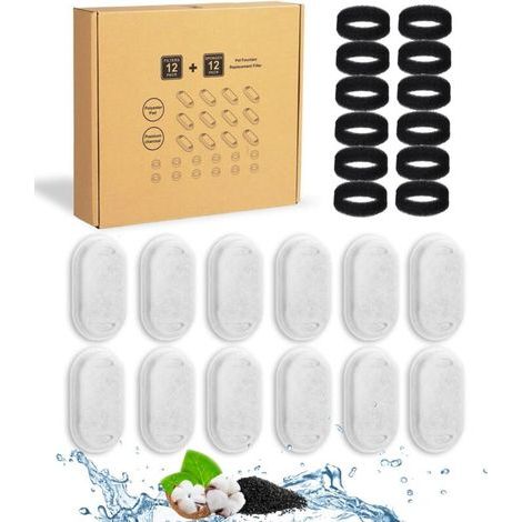 Filtre Fontaine Chat, 24 Packs Filtre Fontaine Eau Chat, Filtre à Charbon 12 Pièces Et Une éponge en Mousse 12 Pièces, Filtre en Mousse De Remplacement Filtre pour Fontaine à Eau pour Chat. (1/5)