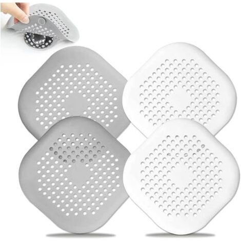 BUNTHAUS Lot de 4 Protections de Drainage en Silicone avec Ventouse Filtre Evier de Cuisine Bouchon pour Baignoire Salle de Bain 2 Gris+2 Blanc (1/5)