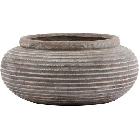 Siena Round Ribbed Planter - Ceramic - L41 x W41 x H19 cm - Brown