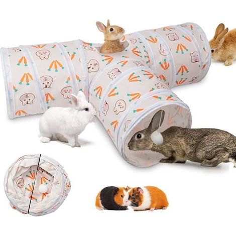 Tunnels et Tubes de Lapin Pliable à 3 Voies Carottes Cachette de Lapin Petit Animal Activité Tunnel Jouets pour Lapin Nain Cochon (1/4)