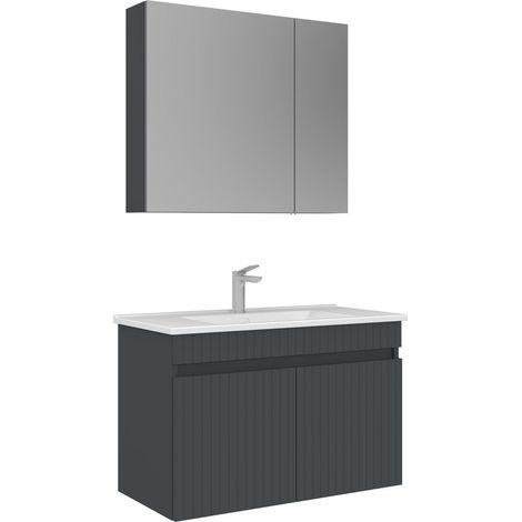 Set mobile lavabo con specchio (2 pezzi) "Tivoli 85" - 85 x 45 x 57 cm - Antracite opaco (1/3)